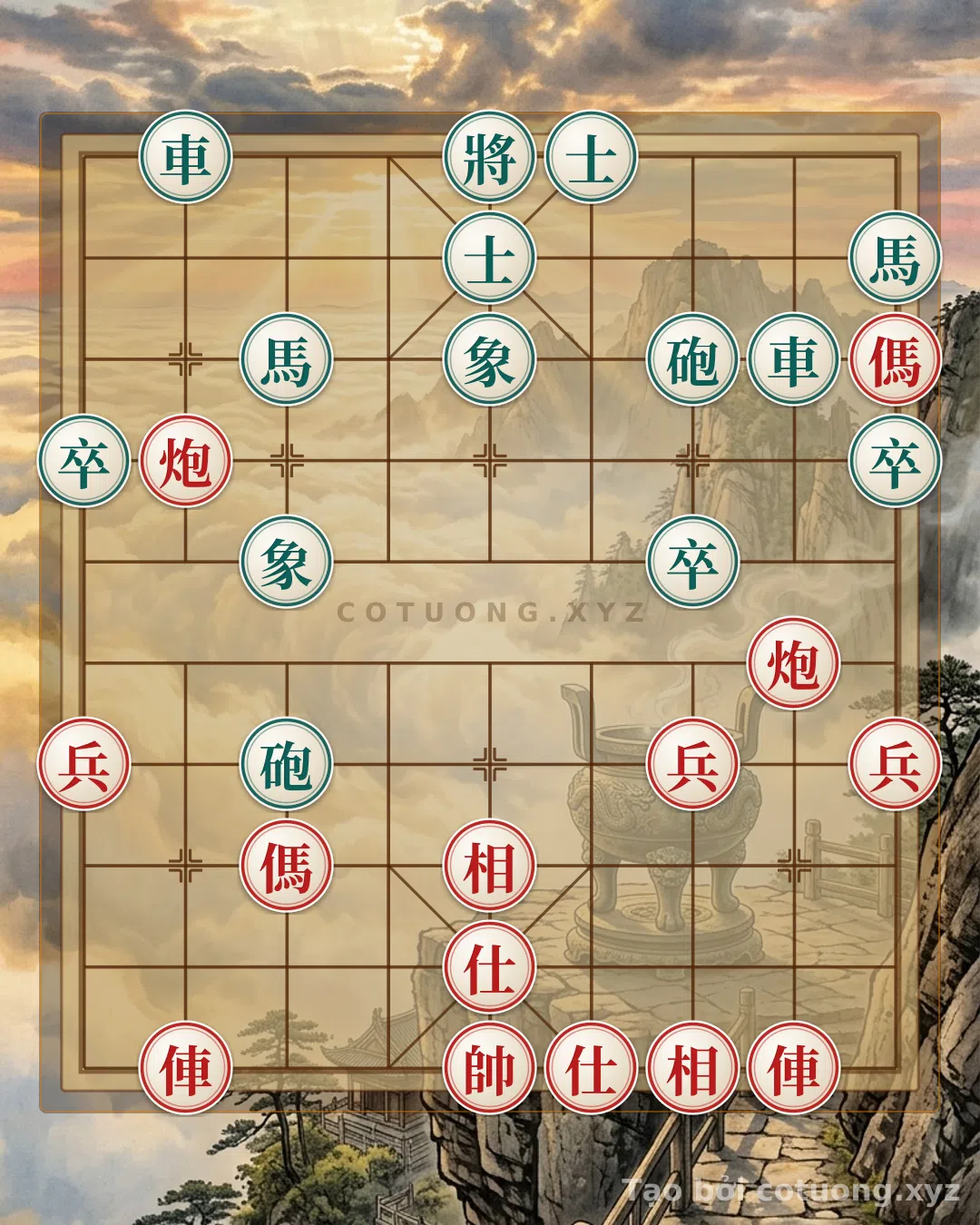 Thế cờ: Defensive Counterattack Tactics in the Double Horse Exchange Formation - Xiangqi vs AI [Master] — Cờ Tướng Online