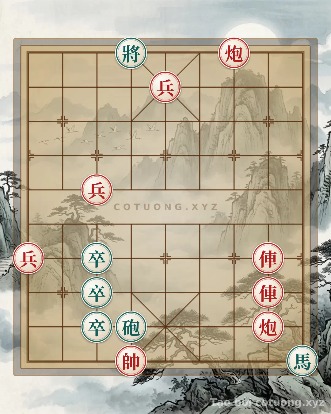 Thế cờ: The Mystery of the Chessboard: The Red Cannon Threatens the Black General, the Red Chariot Lurks Nearby — Cờ Tướng Online