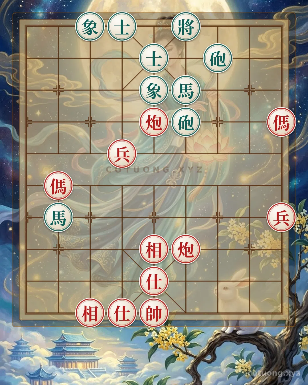 Thế cờ: The Eight Demons' Formation: When the Two Red Cannons and Horses Clash with the Black Double Cannons in a Legendary Endgame — Cờ Tướng Online