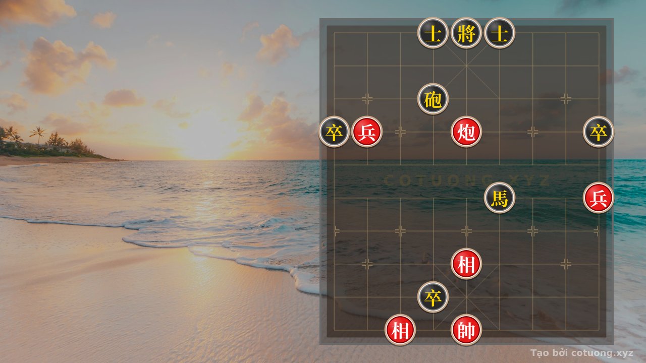 Thế cờ: Xiangqi Tactics: Red's Explosive Strategy with Cannon on File 5, Elephant on File 5, and Pawn on File 8 — Cờ Tướng Online