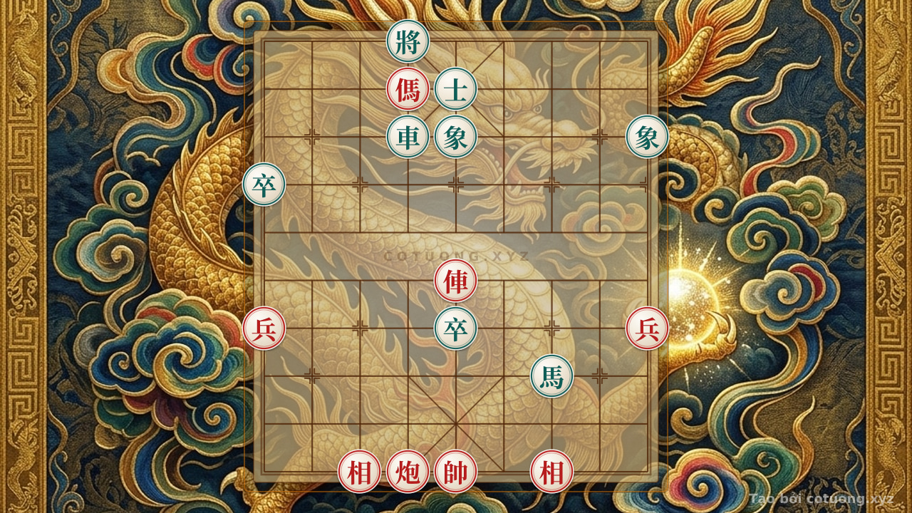 Thế cờ: The Art of the Swordsman: When the Red Chariot, Cannon, and Horse Dance Amidst the Black Pawn Storm - The Skill of Navigating the Perilous Depths — Cờ Tướng Online