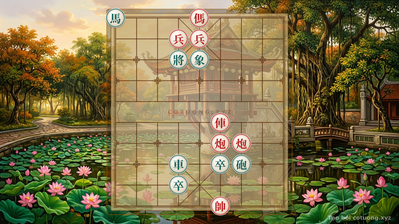 Thế cờ: Red Cannon's Ruthless Gambit: The Crushing Leverage on the General's Board — Cờ Tướng Online