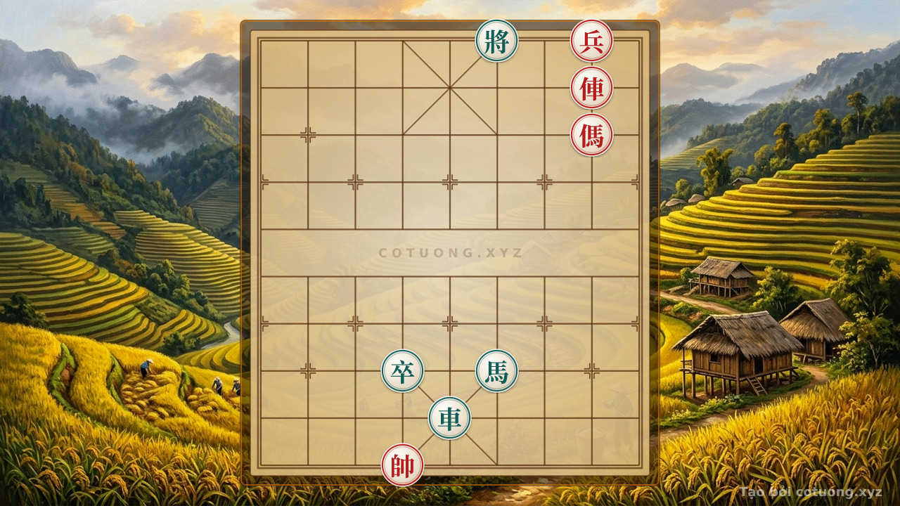 Thế cờ: Unveiling the Ultimate Maneuver: The Lightning Strike from the Red Rook and Horse in a Suffocating Checkmate Position — Cờ Tướng Online
