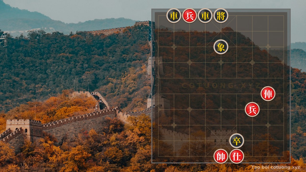 Thế cờ: Black Rook and Black Bishop Coordination: Defense Against Red Rook and Red Pawn — Cờ Tướng Online