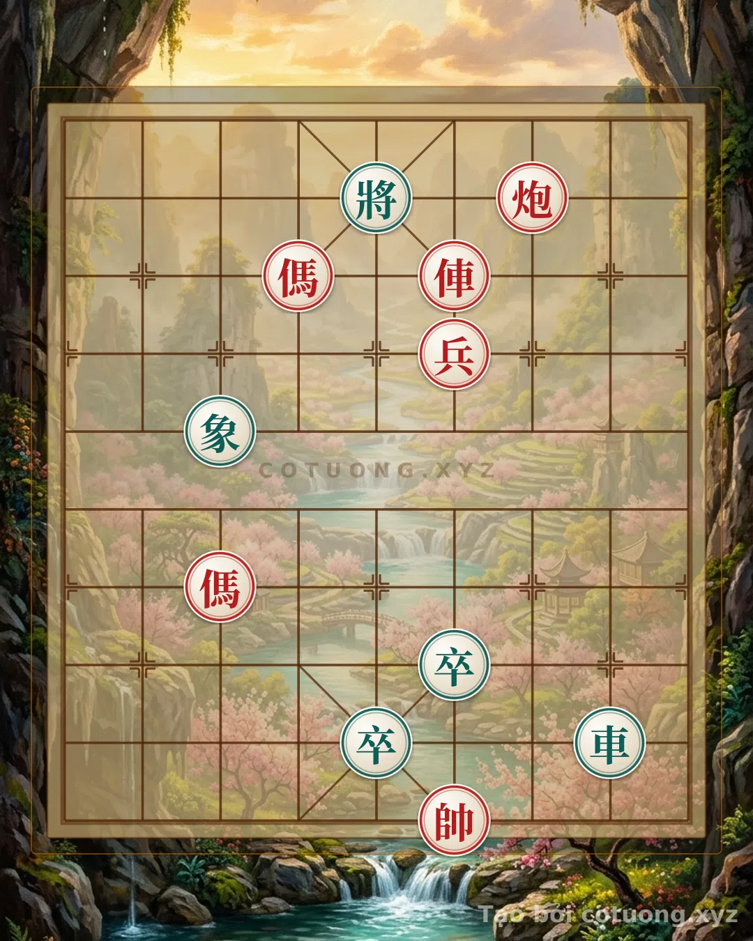 Thế cờ: Cannon in the 9th File – Defense Tips When Black Only Has a Rook, Bishop, and Two Pawns Facing Red's Double Horses — Cờ Tướng Online