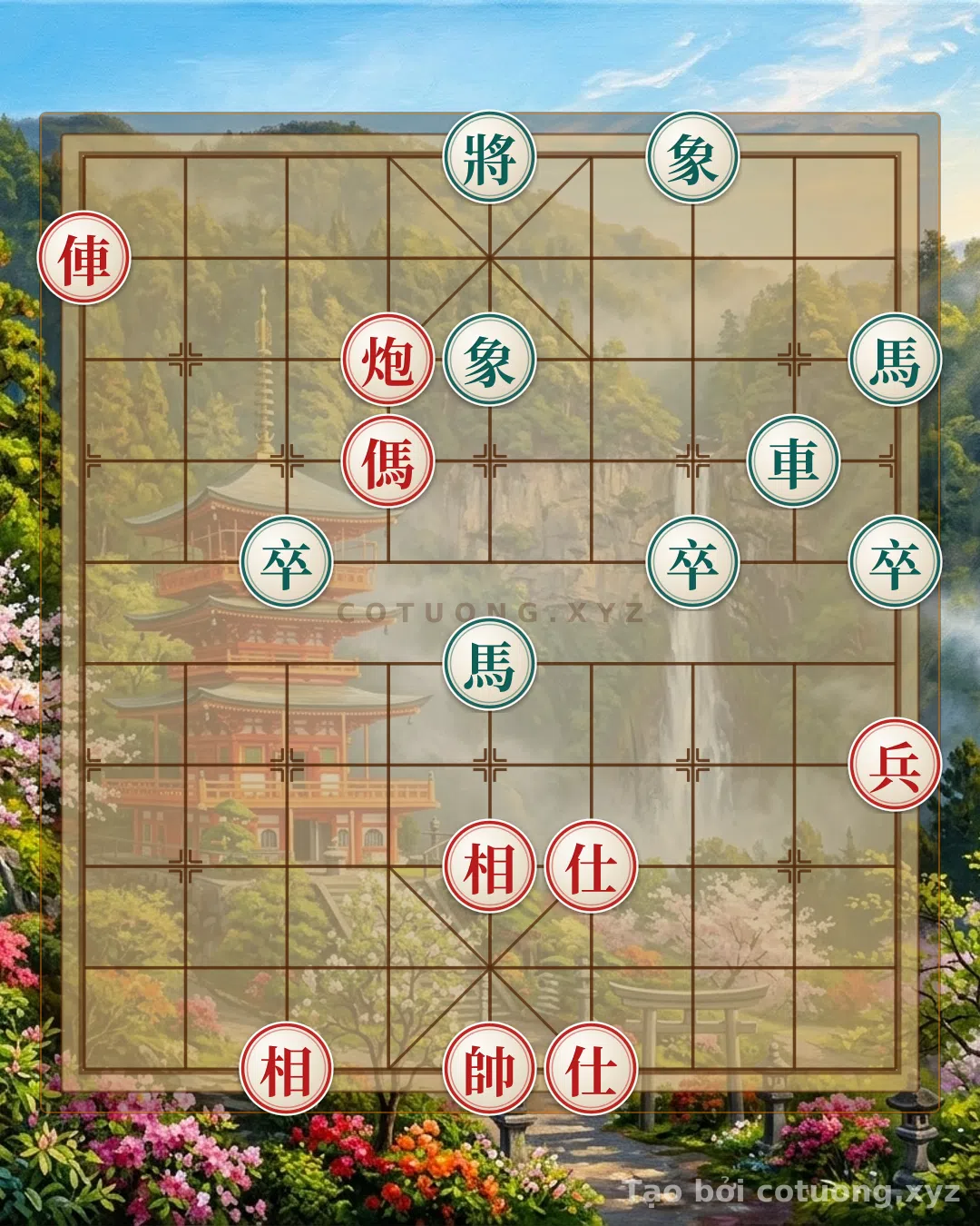 Thế cờ: Dangerous Xiangqi Position: Red's Rook Cannon Horse Pawn 2 Advisors 2 Bishops vs. Black's Rook 2 Horses 3 Pawns 2 Bishops - Deep Tactics — Cờ Tướng Online