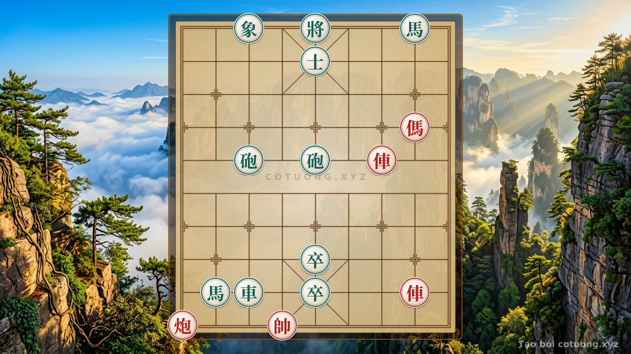 Thế cờ: Mythical Counterattack Tactics: Decoding the Black Elephant's Gambit, Navigating the Red Cannon's River — Cờ Tướng Online