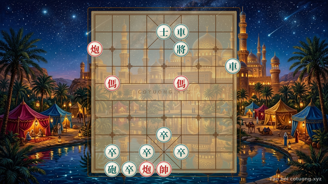 Thế cờ: Red General: Double Horses, Cannon vs. Chariot - Thrilling Tactics — Cờ Tướng Online