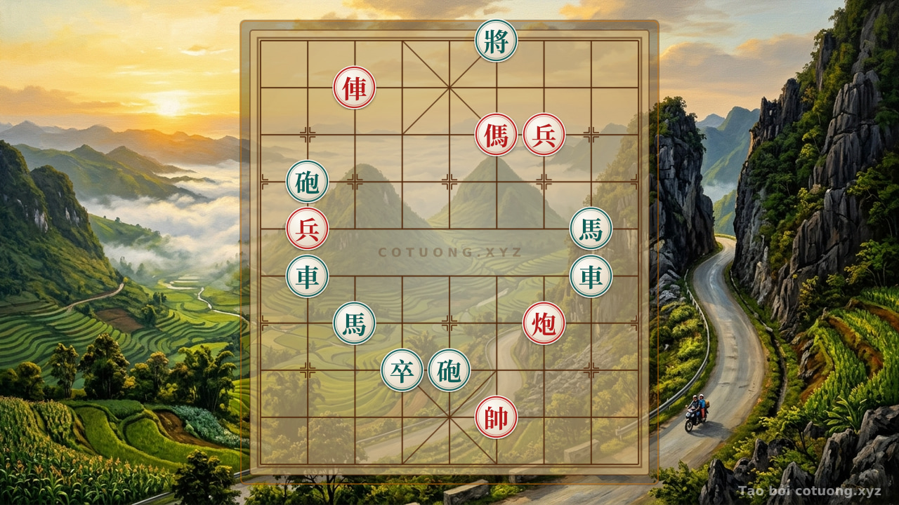 Thế cờ: Red Rook and Cannon Horse Defeat the Black Double Rooks: The Secret Tactics of the Jianghu Chessboard in Online Xiangqi — Cờ Tướng Online