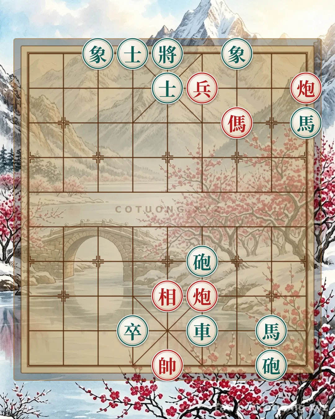 Thế cờ: Xiangqi Position: Black's Strong Defense Against Red's Double Horse Attack — Cờ Tướng Online