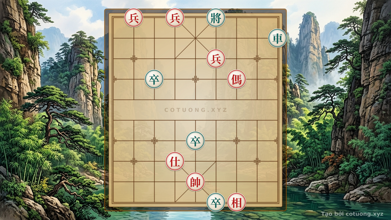 Thế cờ: Red Pawn at 8-10: Breaking the Black's Siege in the Storm — Cờ Tướng Online