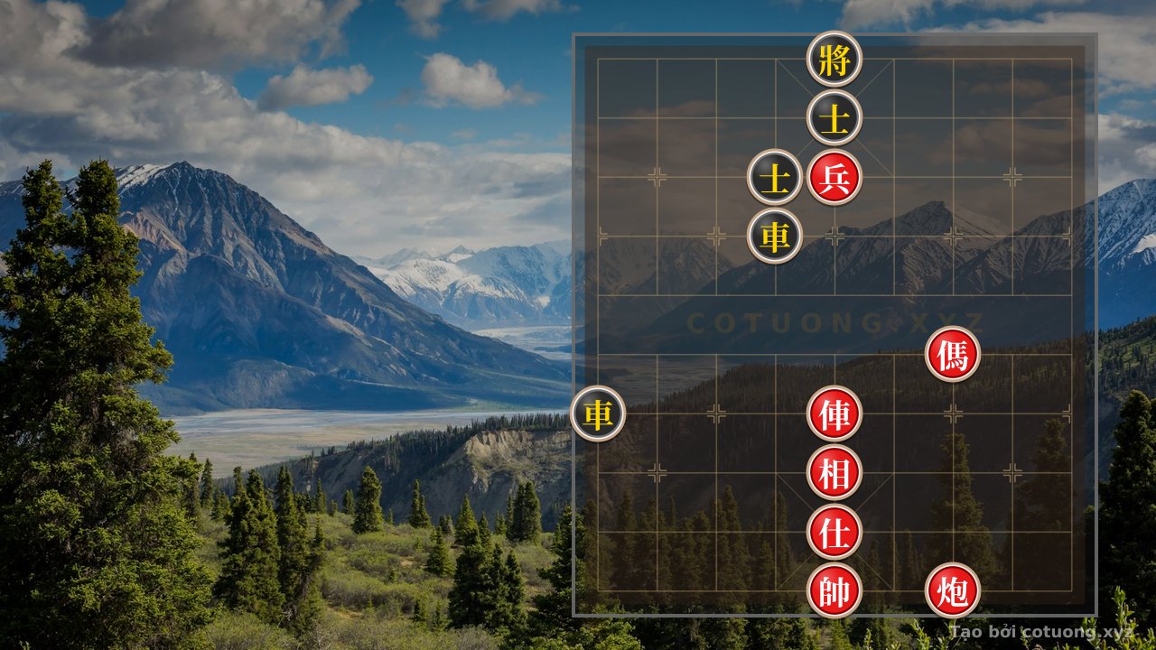 Thế cờ: Xiangqi: Red's Lethal Tactics - Chariot Strikes Straight on File 5, Breaking Black's Defense — Cờ Tướng Online