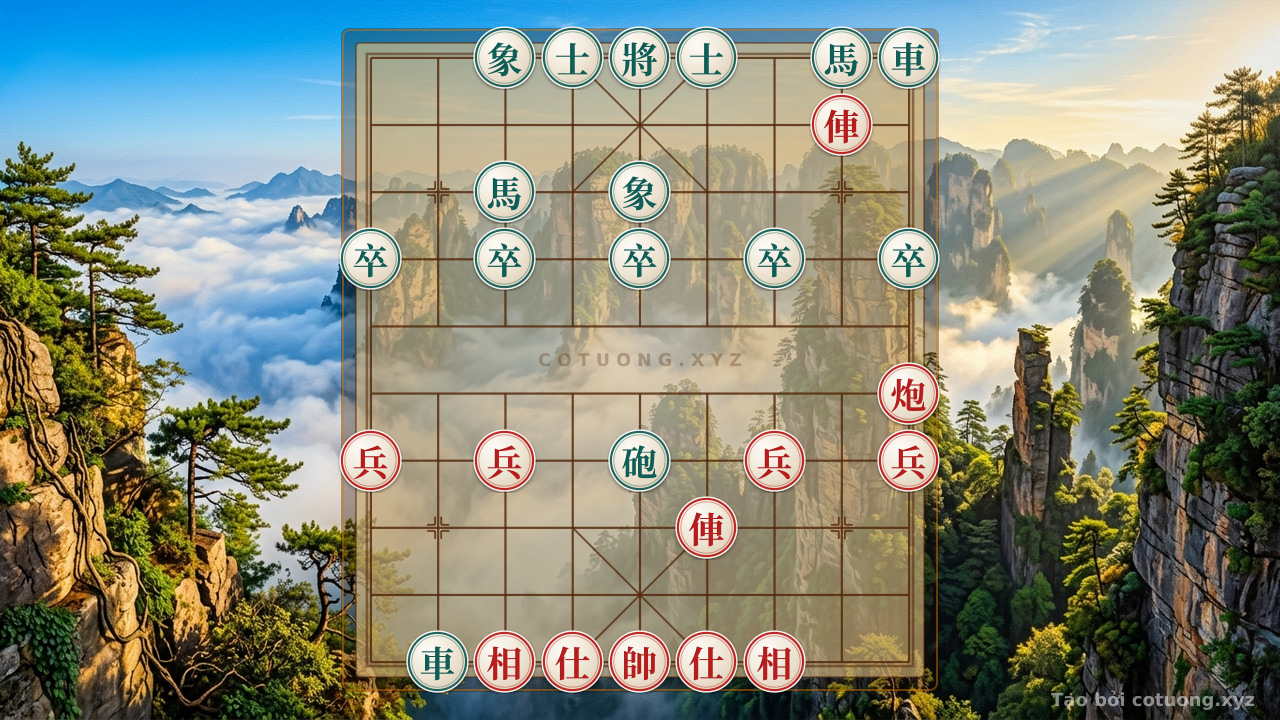 Thế cờ: Red Attacks: Rook Rushes Down the 5th File, Breaking Black's Double Horses — Cờ Tướng Online