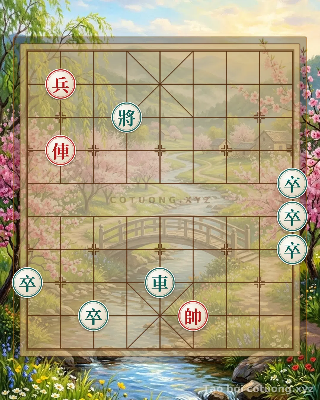 Thế cờ: The Black Camp's Counterattack - Lesson in Resilience: Red Chariot at 8th File 9th Rank, Black General at 4th File 8th Rank (Black Pawn Wall, Counterattack Trap) — Cờ Tướng Online