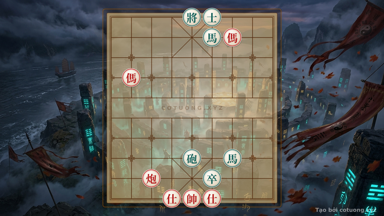 Thế cờ: Optimal Defense Strategy for Black: Neutralizing Red's Double Horse Face-to-Face Attack in the — Cờ Tướng Online