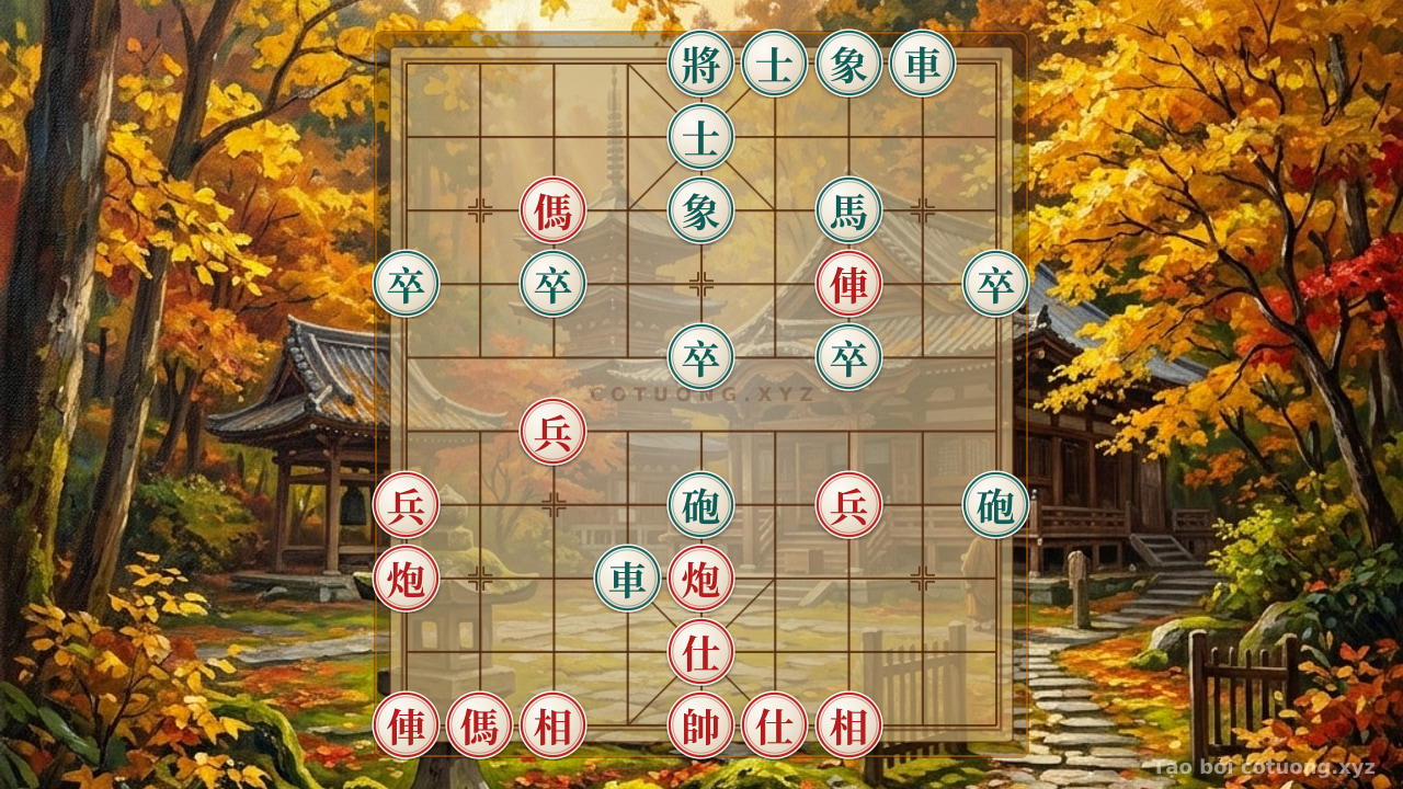 Thế cờ: The Subtle Trap in the 'Double Horse Interlocking' Xiangqi Position - Red's Winning Strategy — Cờ Tướng Online