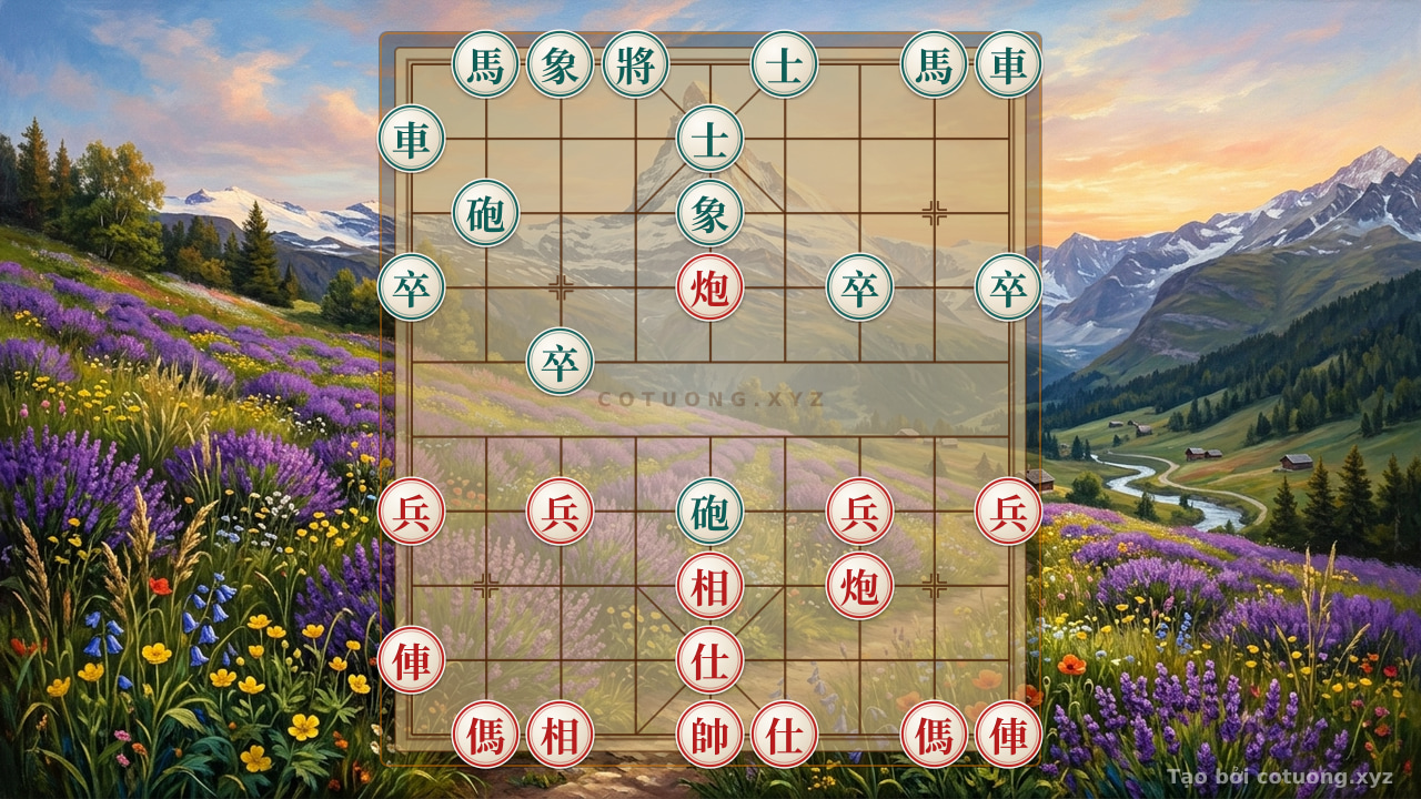 Thế cờ: Red General Chess: The 'Double Horse Leg' Strategy in the White River Battle — Cờ Tướng Online