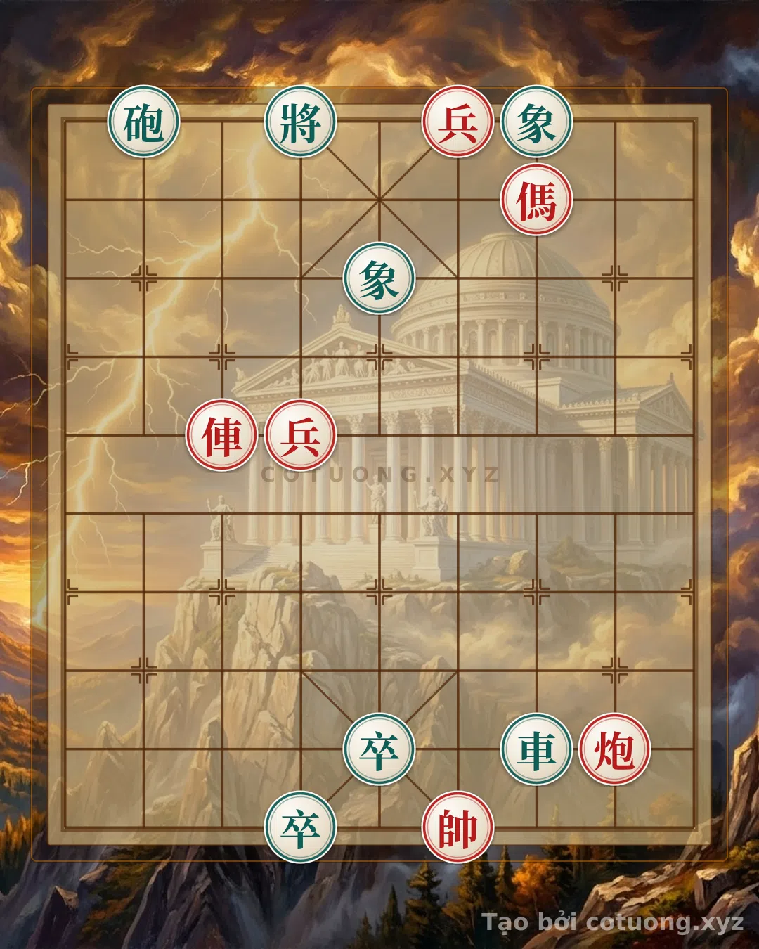 Thế cờ: Black's Trap: Red Cannon Exposed on Row 10 - Brutal Tactics in the Game of Xiangqi — Cờ Tướng Online