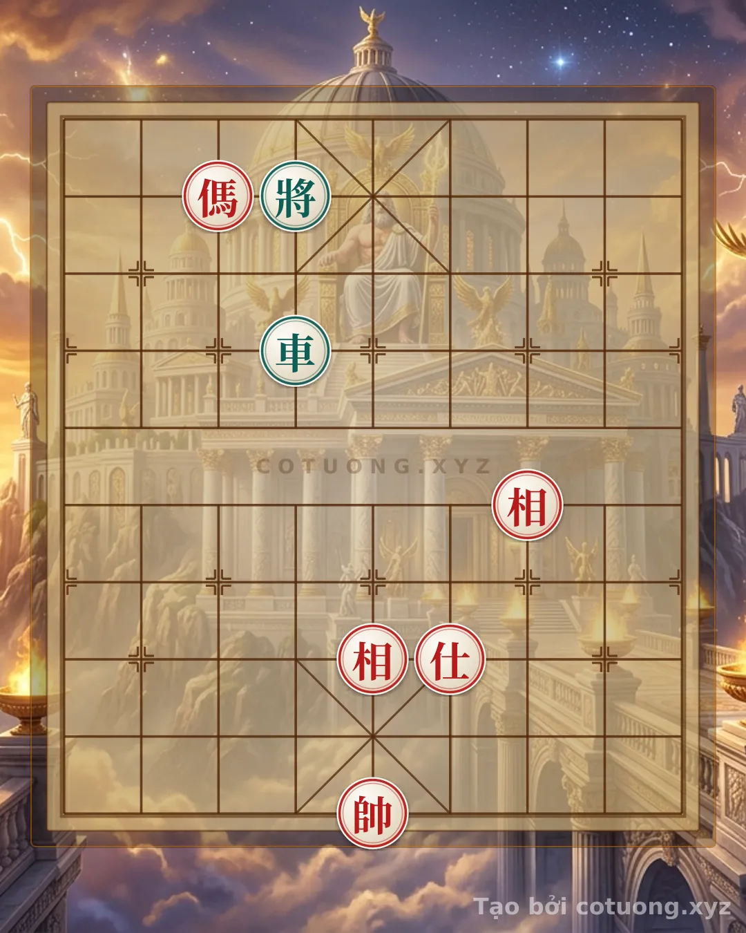 Thế cờ: Xiangqi: Unique Move - Checkmate in 3 Moves from the Rook Black Exposed on File 7 Rank 4 — Cờ Tướng Online
