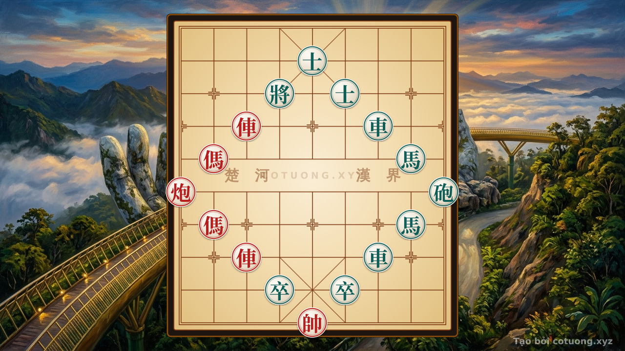 Thế cờ: Classic Checkmate Trick: Red Double Rook Cannon Horse Crushes the Black Defense Line in 8 Moves — Cờ Tướng Online