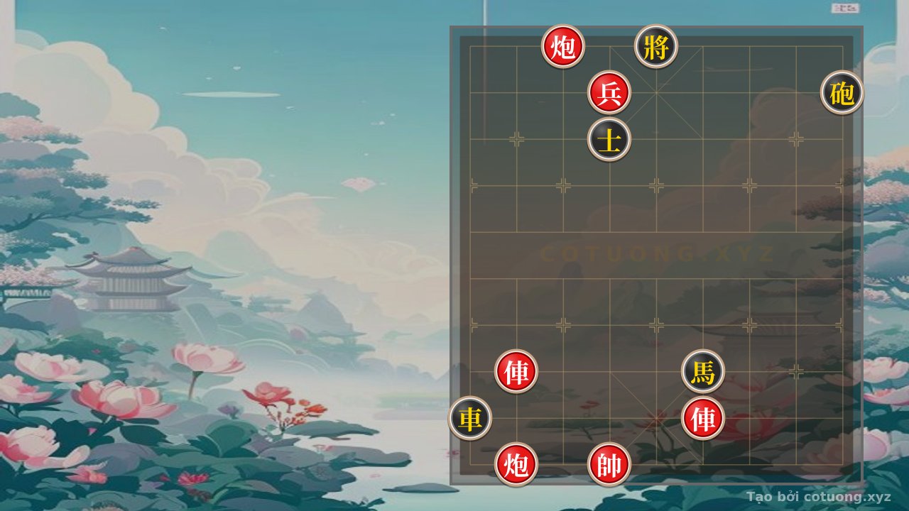 Thế cờ: Red Cannon Trap on File 7, Rank 10: Black Rook on File 1, Rank 2 Threatens, Requires Careful Calculation — Cờ Tướng Online