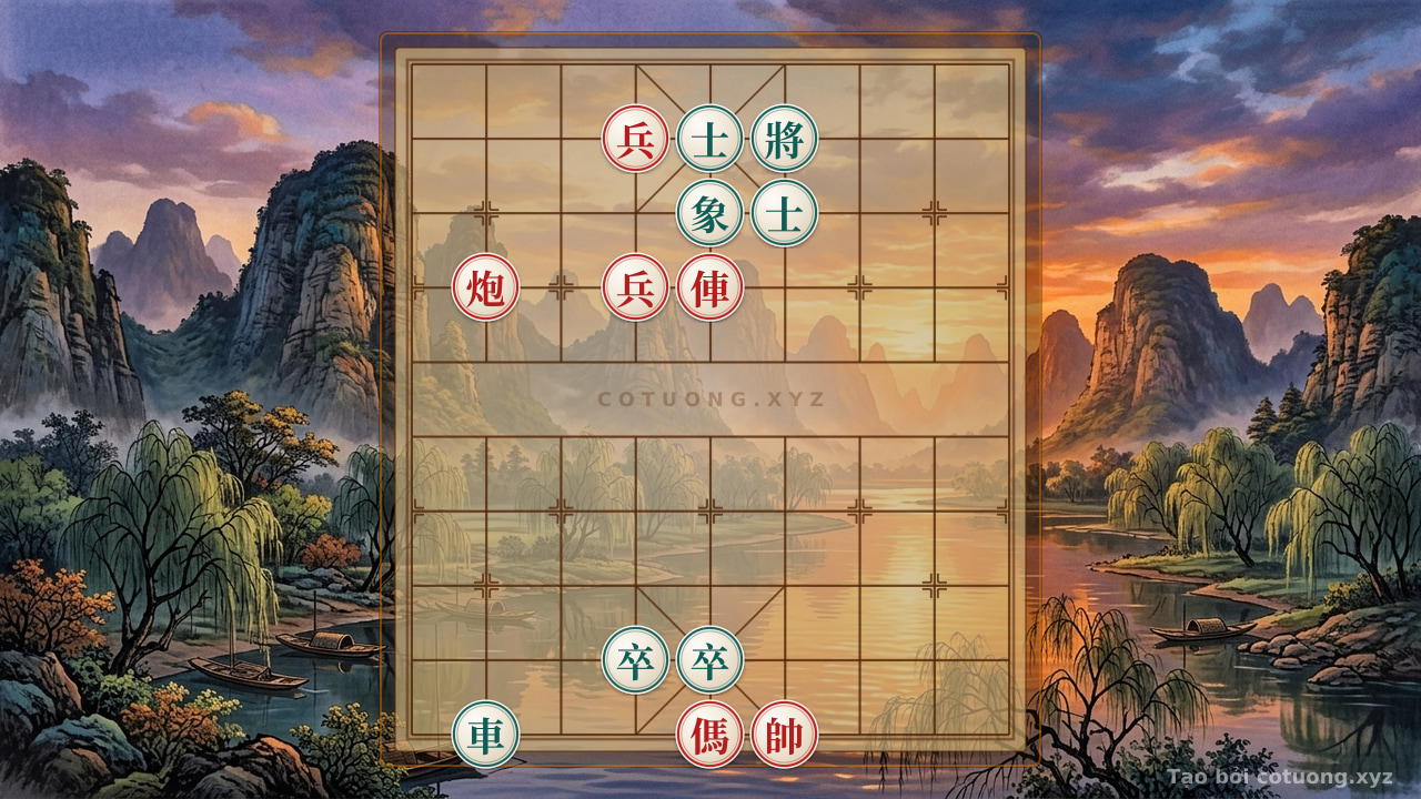 Thế cờ: Red Strategy: Rook on File 5 Strikes, Cannon on File 8 Waits for Opportunity - Xiangqi Level 1/10 — Cờ Tướng Online