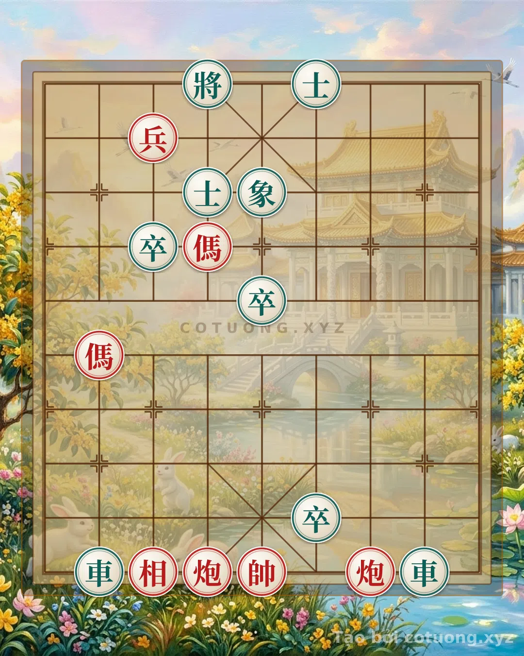 Thế cờ: Red Horse and Red Cannon: The Deadly Trap of the Black General in a Level 1/10 Xiangqi Position — Cờ Tướng Online