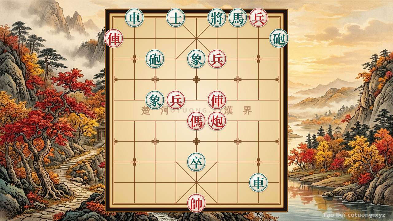 Thế cờ: Classic Checkmate: Red's 2 Rooks, Cannon, Horse vs. Black's 3 Pawns, 2 Rooks, 2 Cannons, Horse, Pawn, Advisor, 2 Elephants - Master Strategy — Cờ Tướng Online