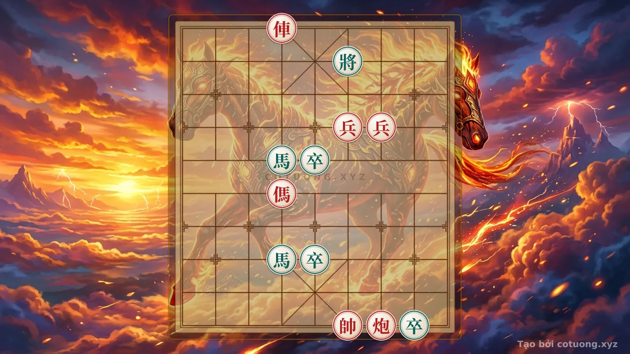 Thế cờ: Red Chariot on File 6, Rank 10: The Strategy of Sacrificing the Horse to Deceive the Black General — Cờ Tướng Online