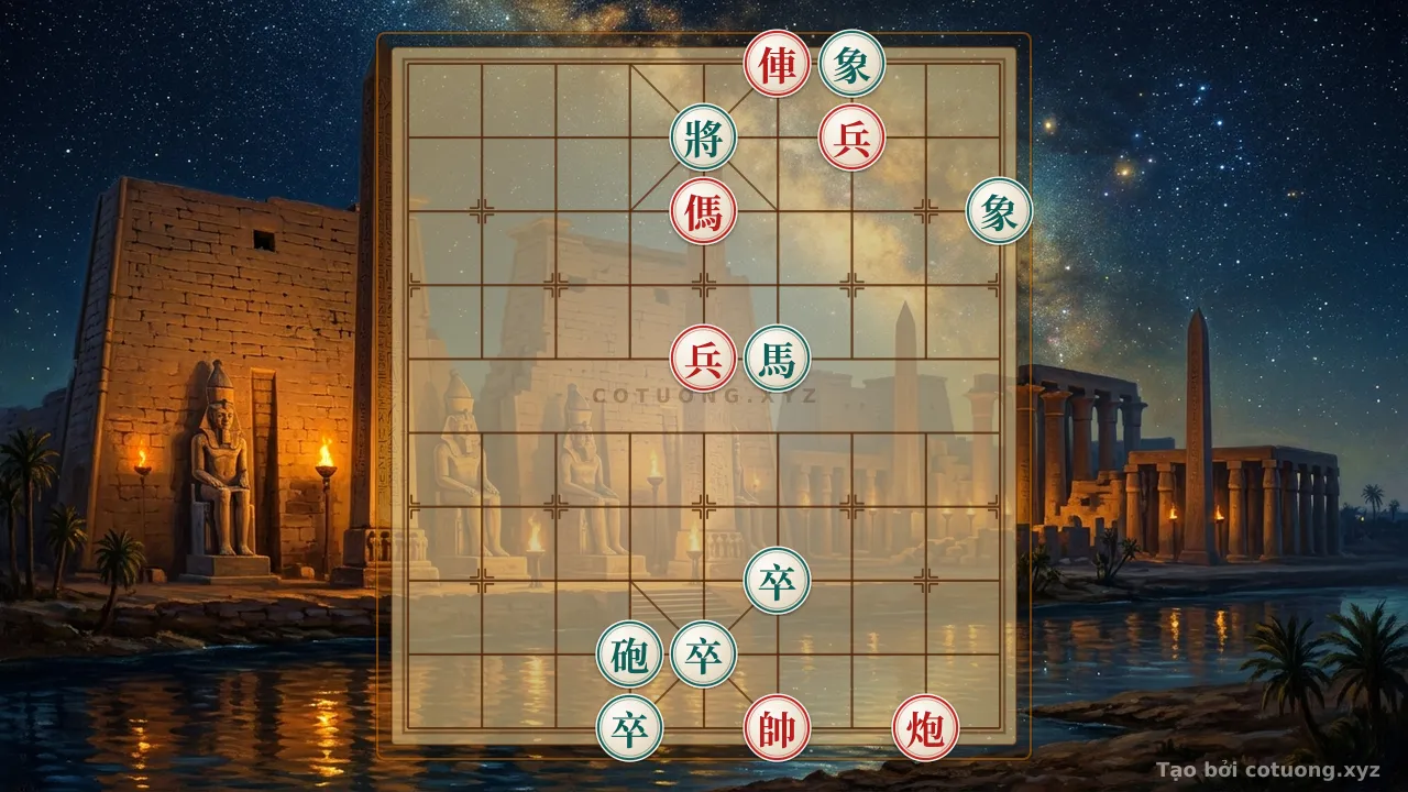 Thế cờ: Red's Secret to Winning: How the Red Chariot 4 Can Pierce the Black General in the Double Horse Face-to-Face Formation — Cờ Tướng Online