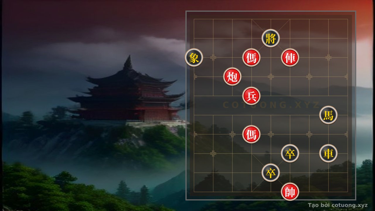 Thế cờ: Masterstroke: Red's Rook-Cannon 2 Horses Crush Black's Elephant and Horse in One Surprising Move — Cờ Tướng Online