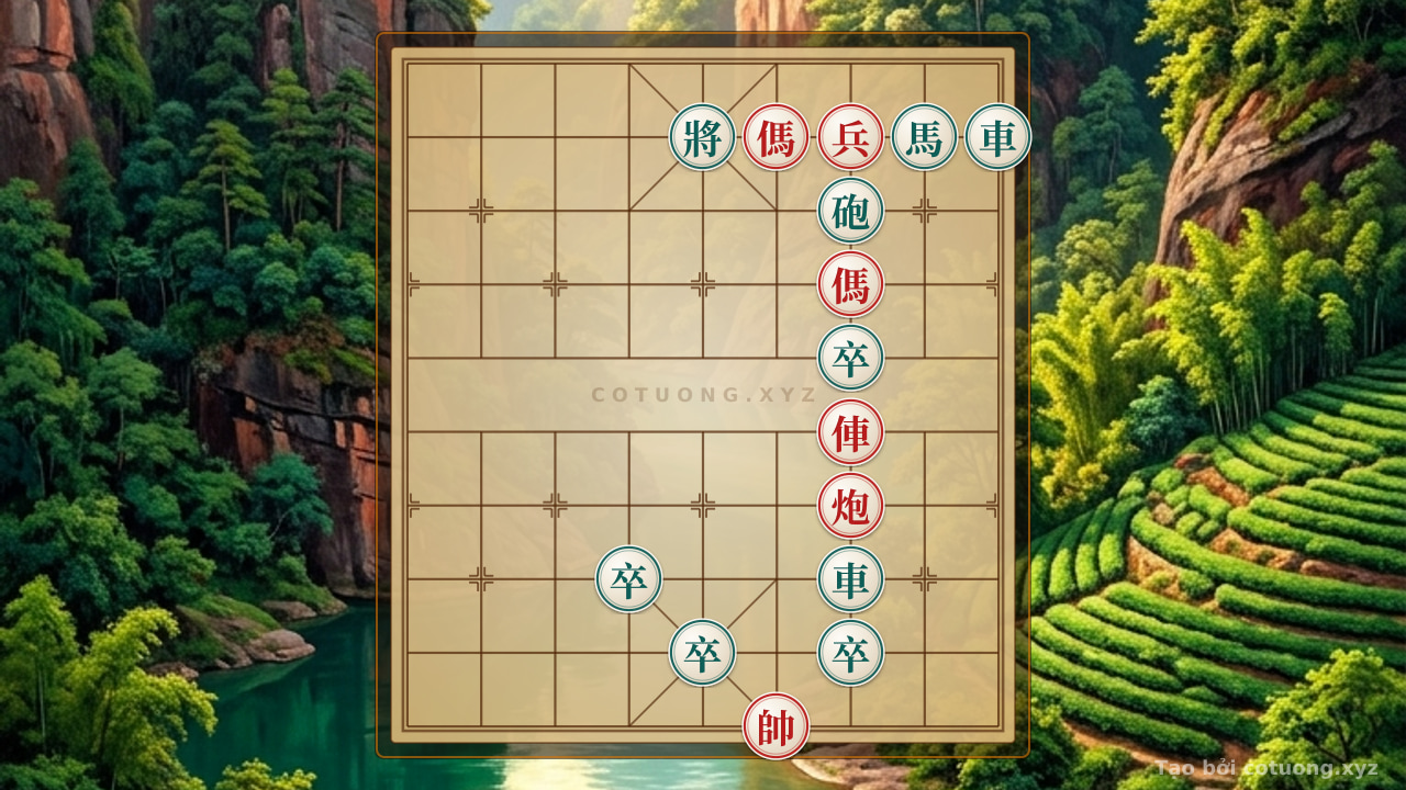 Thế cờ: Free Xiangqi: Red Horse Reveals 4th Rank 9 - Black's Defensive Strategy Against Rook and Cannon — Cờ Tướng Online