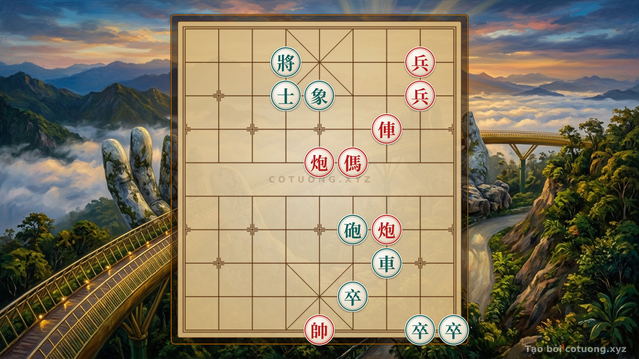 Thế cờ: Xiangqi Board: Red Cannon Enters Shenlong, Black Chariot Conceals Jianfeng — Cờ Tướng Online