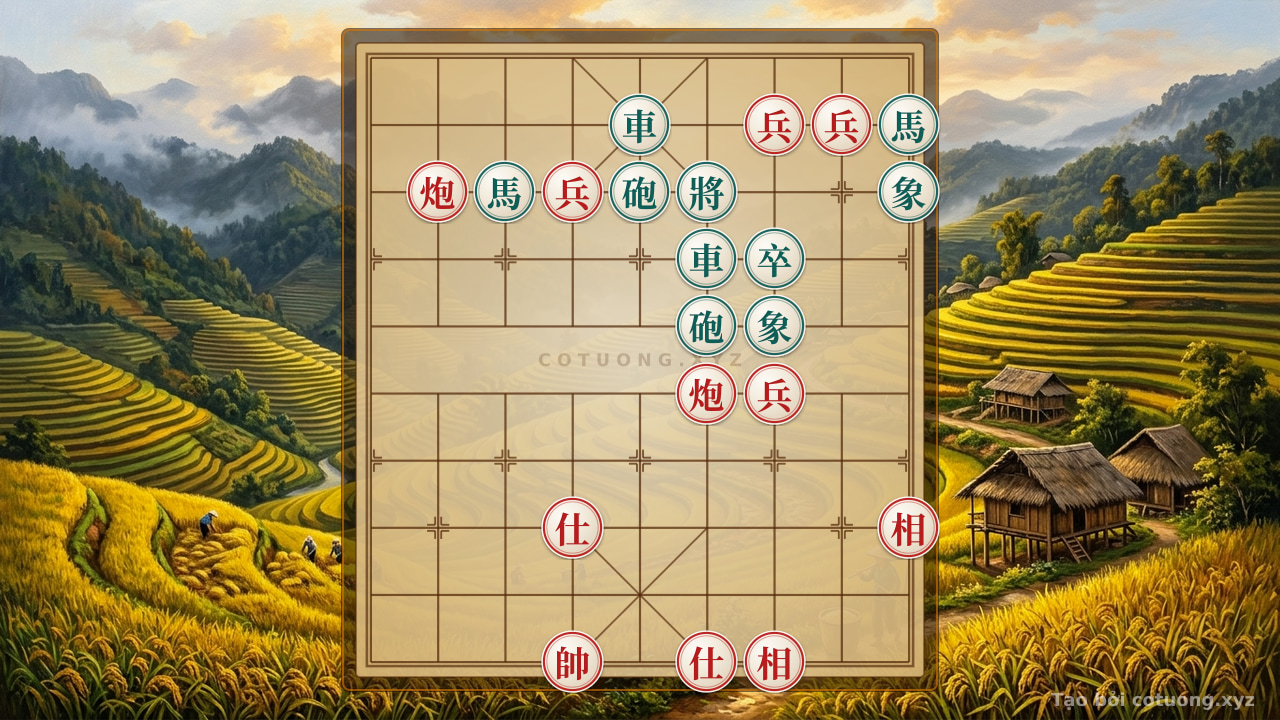 Thế cờ: Xiangqi: Red Psychological Trap - Black Pawn on 7th File Saves the Day — Cờ Tướng Online