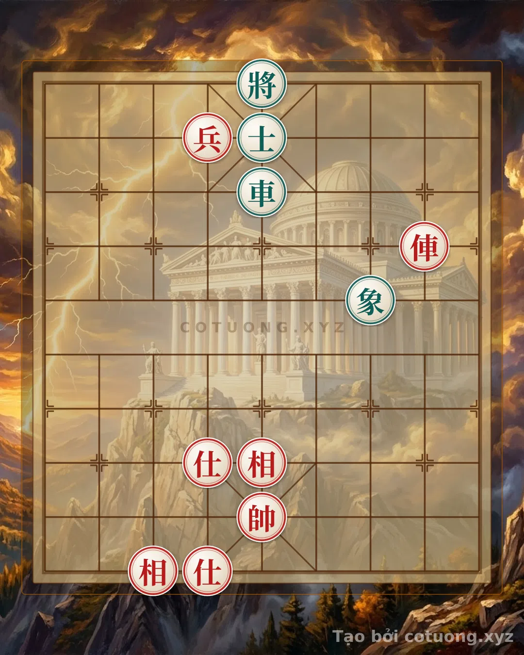Thế cờ: Xiangqi on the Board: Red Seizes the Central File, Black Retreats in Disarray — Cờ Tướng Online